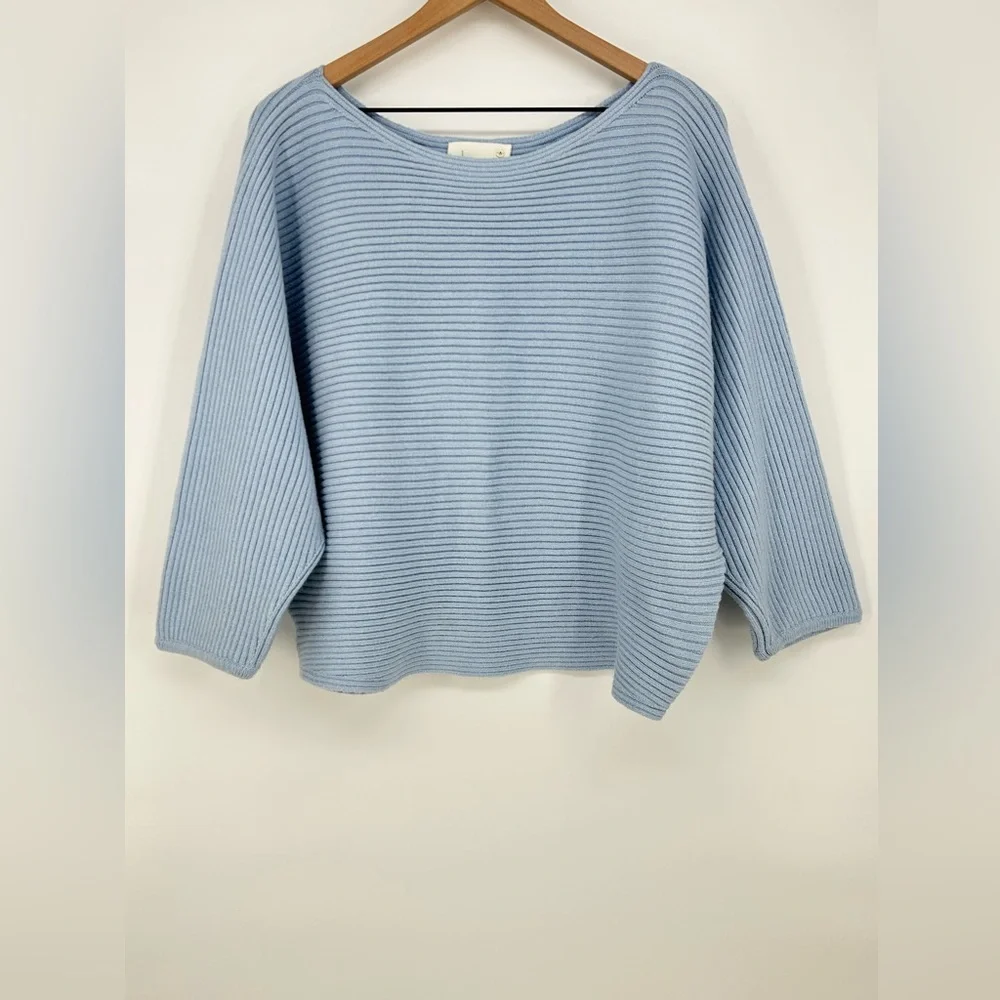 Anthropologie Kendall Cropped Ribbed Knit Boatneck Pullover Blue Women's Size 2X